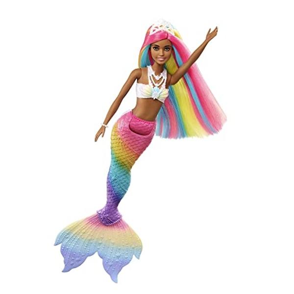 Barbie Dreamtopia Doll, Rainbow Magic Mermaid with Rainbow Hair & Light Brown Eyes, Water-Activated Color-Change Feature on Hair & Tail