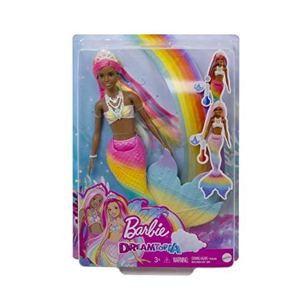 Barbie Dreamtopia Doll, Rainbow Magic Mermaid with Rainbow Hair & Light Brown Eyes, Water-Activated Color-Change Feature on Hair & Tail