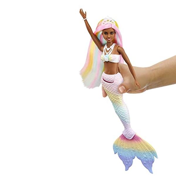 Barbie Dreamtopia Doll, Rainbow Magic Mermaid with Rainbow Hair & Light Brown Eyes, Water-Activated Color-Change Feature on Hair & Tail