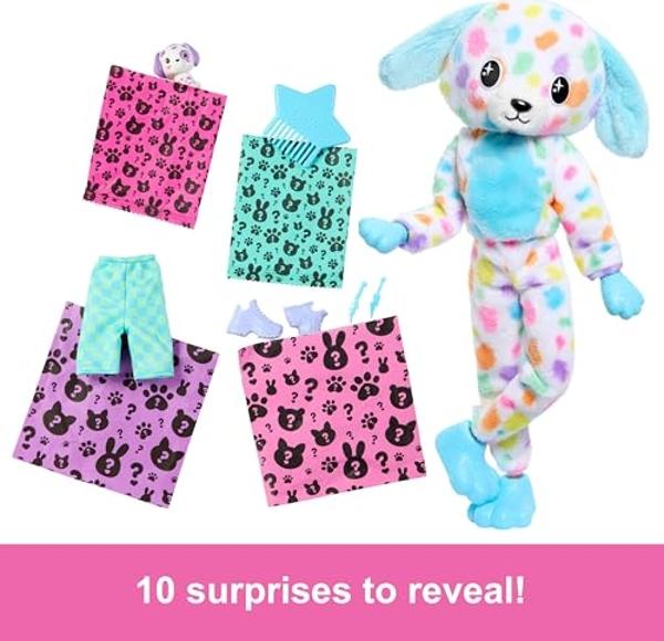 Barbie Cutie Reveal Doll & Accessories, Color Dream Series Set with Rainbow Dalmation Costume & 10 Surprises Including Color Change