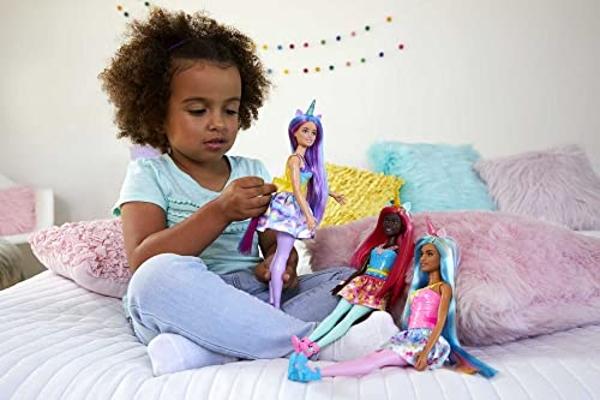 Barbie Dreamtopia Unicorn Fashion Doll with Blue & Purple Hair Wesring Removable Skirt & Accessories Including Pink Unicorn Headband & Tail