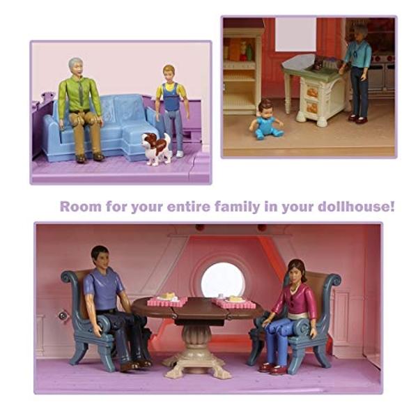 Beverly Hills Doll Collection Sweet Lil Family Friends Figures - New Addition Set of 9 Dollhouse People - Grandma, Grandpa, Mom, Dad, Sister, Brother, Toddler, Baby and Dog