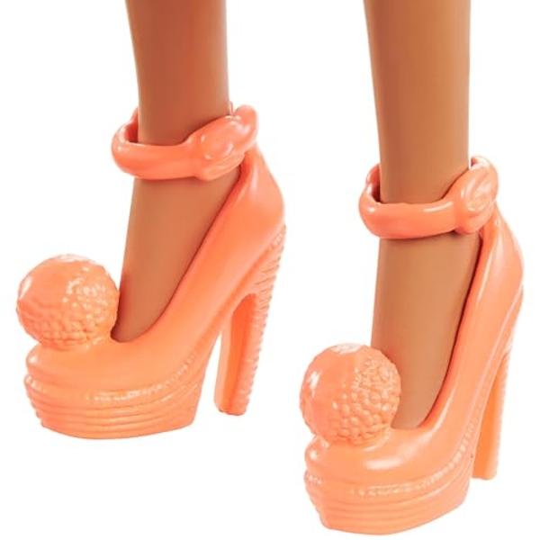 Barbie Fashionistas Doll #200 with Brunette Hair, Green Polka Dot Romper & Accessories Including Orange Heels & Sunglasses