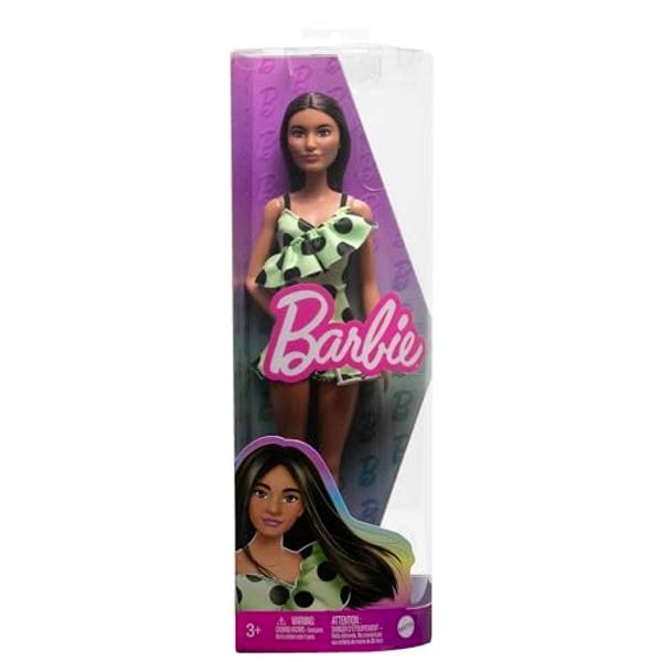 Barbie Fashionistas Doll #200 with Brunette Hair, Green Polka Dot Romper & Accessories Including Orange Heels & Sunglasses