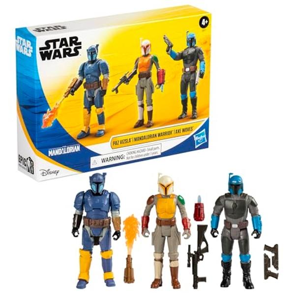 STAR WARS Epic Hero Series Unite The Clans Pack, Paz Vizsla, Mandalorian Warrior, Axe Woves 4-Inch Action Figures, Toys for 4 Year Old Boys & Girls (Amazon Exclusive)