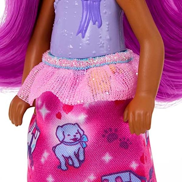 Barbie Dreamtopia Chelsea Royal Doll with Pink Hair, Purple Bow Headband & Colorful Skirt, Small Doll Bends at Waist