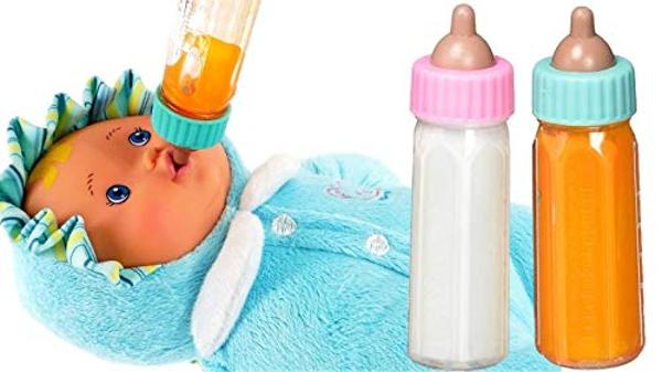 JA-RU Magic Baby Doll Bottles (2 Packs of 2 Bottles) Milk Bottle and Juice Bottle, Baby Doll Accessories. Set with 2 Bottles. 701-2