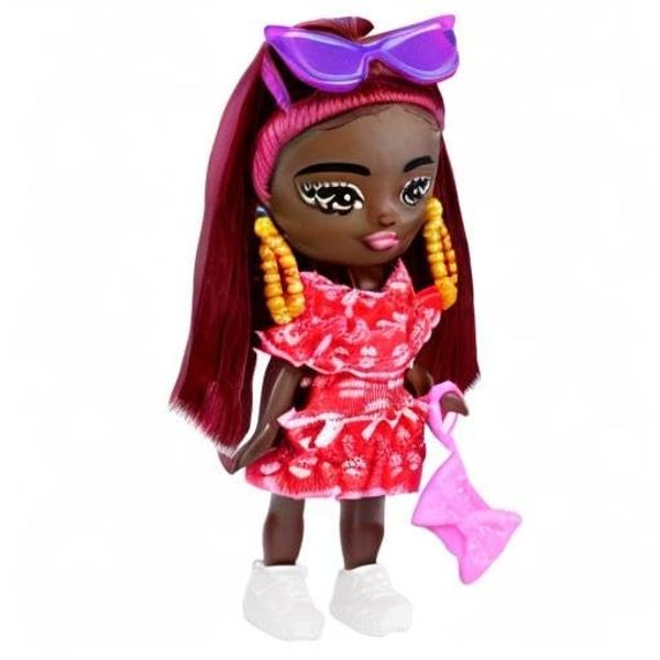 Barbie Chelsea Doll, Small Doll Wearing Removable Blue Dress with Colorful Print & Pink Shoes, Brown Hair & Green Eyes