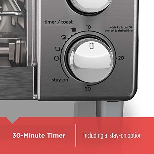BLACK+DECKER 4-Slice Toaster Oven, TO1745SSG-1A, Even Toast, 4 Cooking Functions Bake, Broil, Toast and Keep Warm, Removable Crumb Tray, Timer