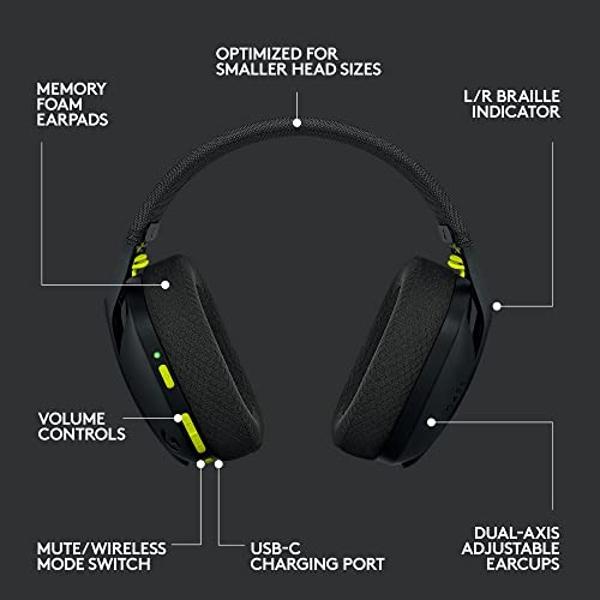 Logitech G435 LIGHTSPEED Wireless Bluetooth Gaming Headset - Lightweight, built-in mics, 18h battery, compatible with Dolby Atmos, PC, PS4, PS5, Nintendo Switch, Mobile - Black