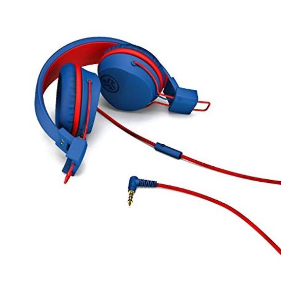 JLab JBuddies Studio Wired Kids Headphones, The Wirecutter's Corded Headphone Pick for Older Kids and Safe Listening, Blue/Red