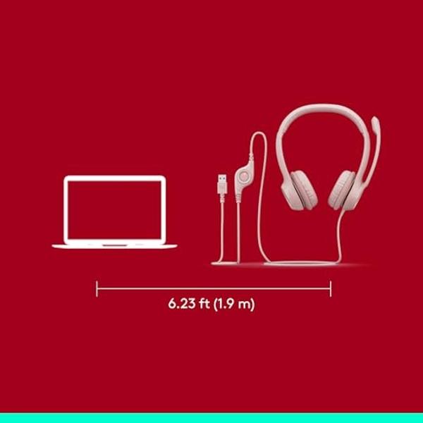 Logitech H390 Gaming Headphones, Wired Headphones with Mic, USB Headset with Microphone for PC, Noise Cancelling Microphone for Video Meetings, Music, Gaming - Rose