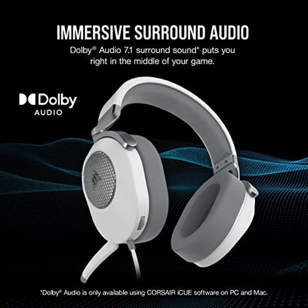 CORSAIR HS65 SURROUND Multiplatform Wired Gaming Headset – Dolby Atmos – SonarWorks SoundID – iCUE Compatible – PC, Mac, PS5, PS4, Xbox, Nintendo Switch, Mobile – White