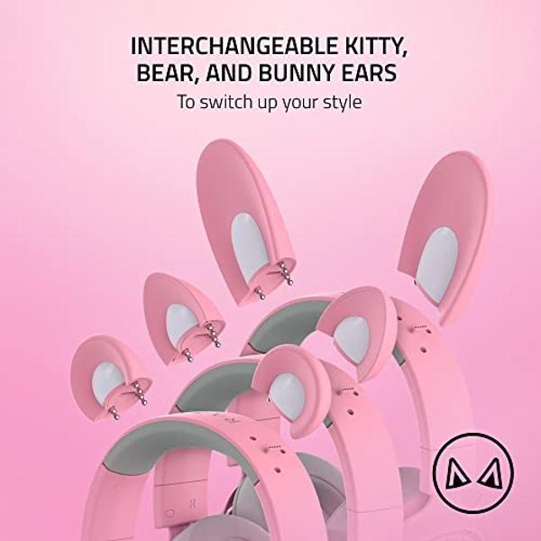 Razer Kraken Kitty V2 Pro Wired RGB Headset: Interchangeable Ears (Kitty, Bear, Bunny) - Stream Reactive Lighting - Detachable HyperClear Cardioid Mic - 50mm Drivers - 7.1 Surround