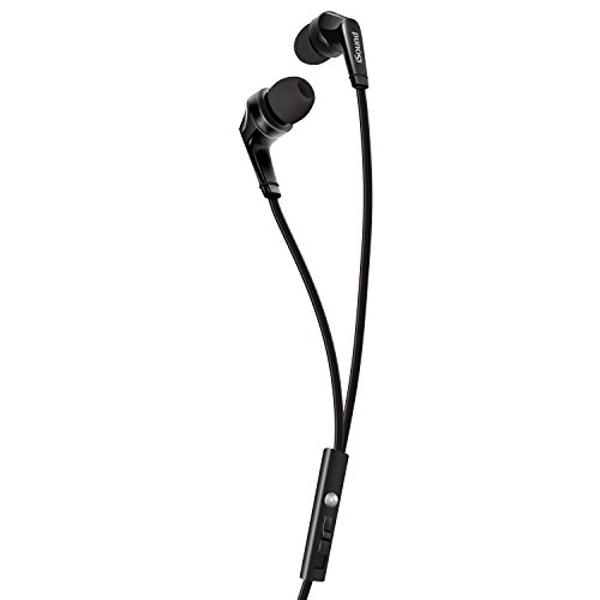 iSound DGHP-5722 EM 60 Earbuds with Big Bass Stereo Sound, Tangle Free Flat Cable, and Inline Microphone – Black