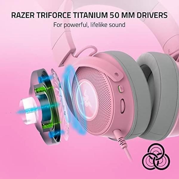 Razer Kraken Kitty V2 Pro Wired RGB Headset: Interchangeable Ears (Kitty, Bear, Bunny) - Stream Reactive Lighting - Detachable HyperClear Cardioid Mic - 50mm Drivers - 7.1 Surround