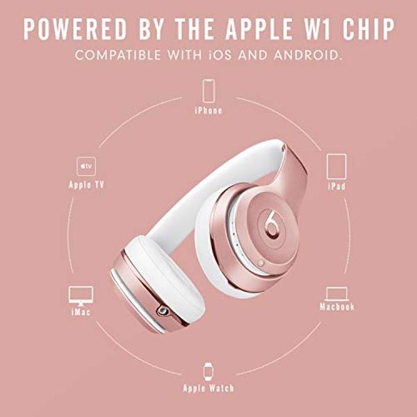 Beats Solo3 Wireless On-Ear Headphones - Apple W1 Headphone Chip, Class 1 Bluetooth, 40 Hours of Listening Time, Built-in Microphone - Rose Gold