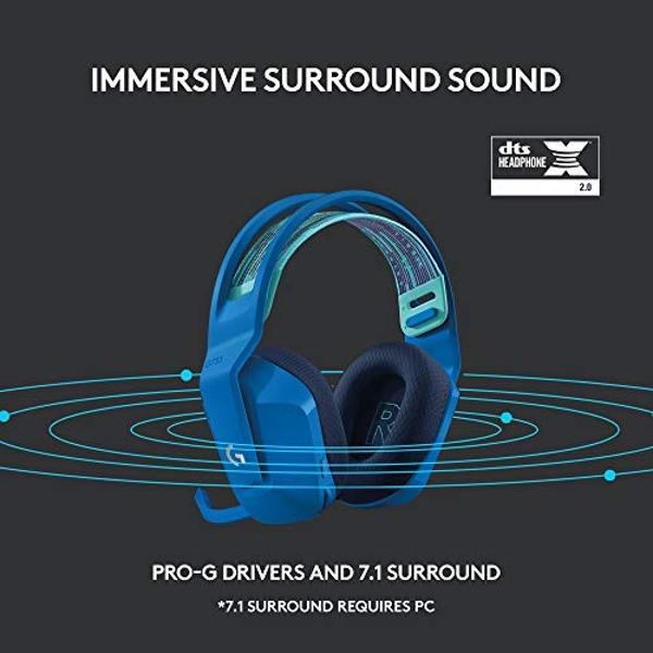 Logitech G733 LIGHTSPEED Wireless Gaming Headset with suspension headband, LIGHTSYNC RGB, Blue VO!CE mic technology and PRO-G audio drivers - Blue