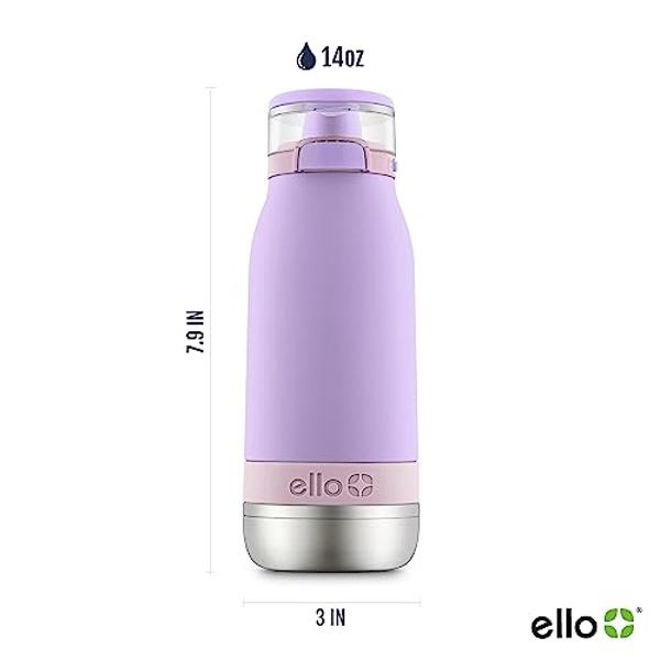 Ello Emma 14oz Vacuum Insulated Stainless Steel Kids Water Bottle with Straw and Built-in Carrying Handle and Leak-Proof Locking Lid for School Backpack, Lunchbox and Outdoor Sport