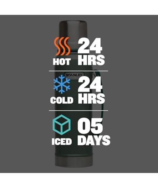 Stanley Heritage Classic Vacuum Bottle with Handle 1.1 qt | Wide Mouth with Leakproof Cup Lid | Keep Drinks Hot or Cold for Travel | Insulated Stainless Steel Thermos | BPA-Free | 