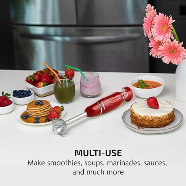 OVENTE Immersion Hand Blender, 300W Electric Handheld Portable Stick Mixer with 2 Mixing Speed and Stainless Steel Blades for Effortless Blending Smoothies, Shakes, Puree or Baby F