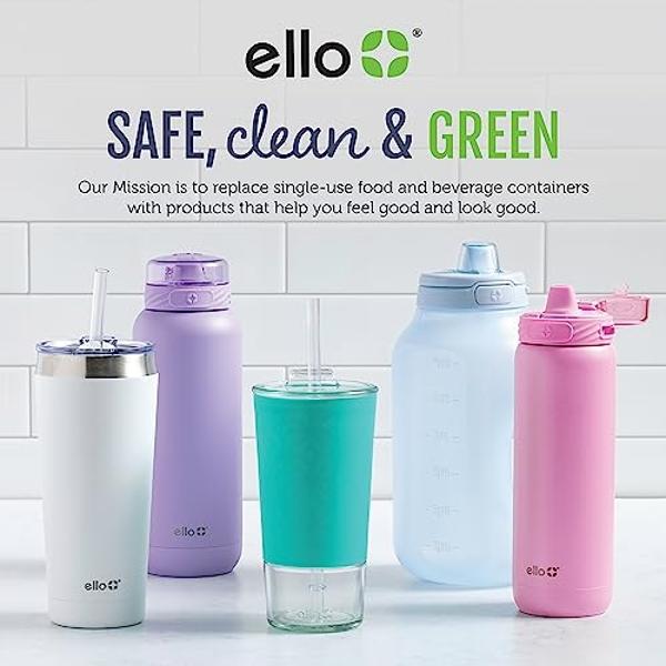 Ello Emma 14oz Vacuum Insulated Stainless Steel Kids Water Bottle with Straw and Built-in Carrying Handle and Leak-Proof Locking Lid for School Backpack, Lunchbox and Outdoor Sport