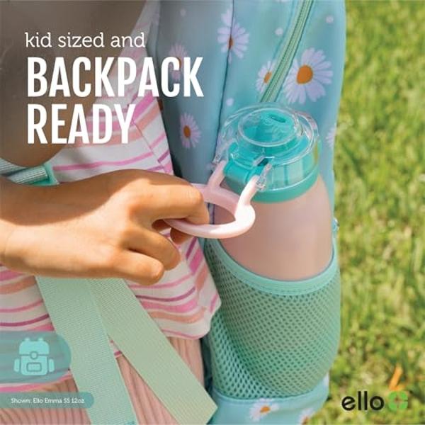 Ello Emma 14oz Vacuum Insulated Stainless Steel Kids Water Bottle with Straw and Built-in Carrying Handle and Leak-Proof Locking Lid for School Backpack, Lunchbox and Outdoor Sport