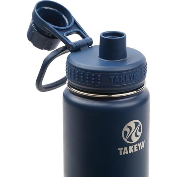 Takeya Actives Water Bottle with Spout Lid - Bottle with Double Stainless Steel Insulation - Dishwasher Safe & BPA-Free - Bottle with Spout Lid & Removable Bumper - 18 oz, Midnight
