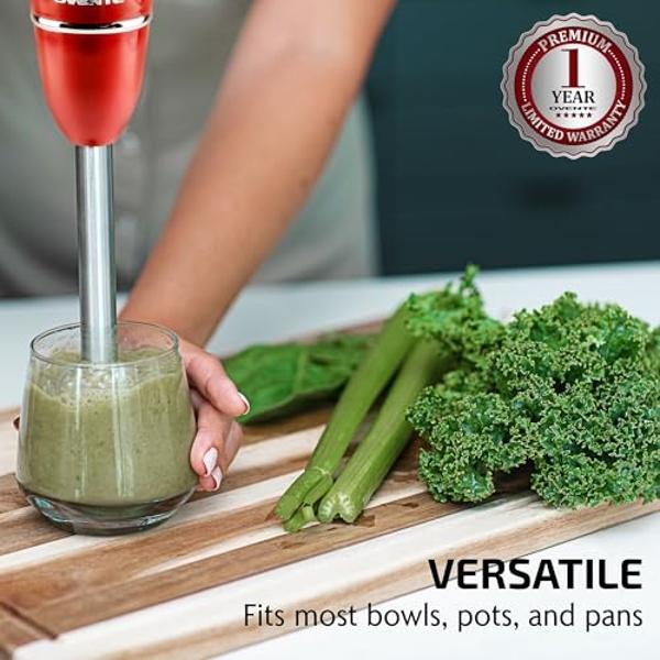 OVENTE Immersion Hand Blender, 300W Electric Handheld Portable Stick Mixer with 2 Mixing Speed and Stainless Steel Blades for Effortless Blending Smoothies, Shakes, Puree or Baby F