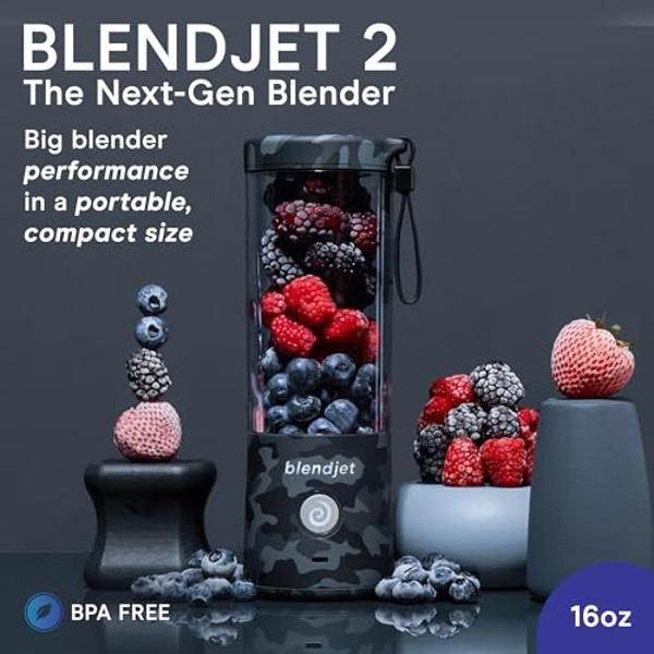 BlendJet Portable Blender for Smoothies & Shakes - 16oz BlendJet 2 - USB-C Rechargeable & Self Cleaning - Mini Travel Blender with Stainless Steel Blade (Urban Camo)