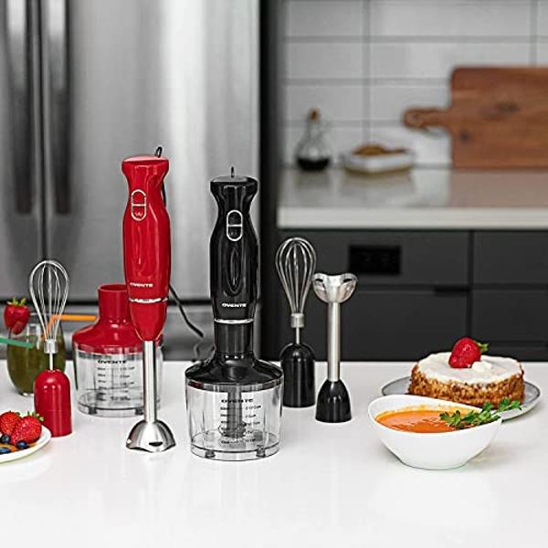 OVENTE Immersion Hand Blender, 300W Electric Handheld Portable Stick Mixer Set with 2 Mixing Speed, Stainless Steel Blades, Egg Whisk Attachment, Mixing Beaker and BPA-Free Food Ch
