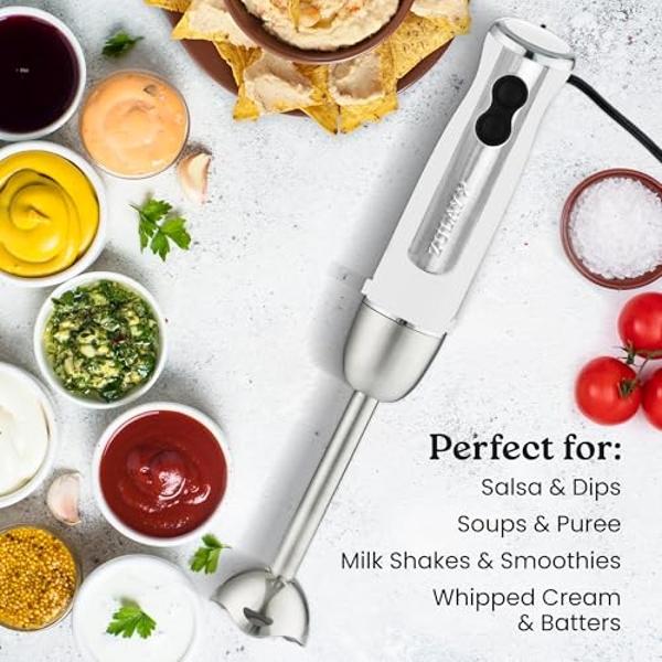 Zulay Immersion Stick Mixer Hand Blender - 800 Watts, Turbo Mode, 5-ft Power Electric Cord, Handheld Portable, Stainless Steel Blades - For Effortless Blending Smoothie, Soup, Baby