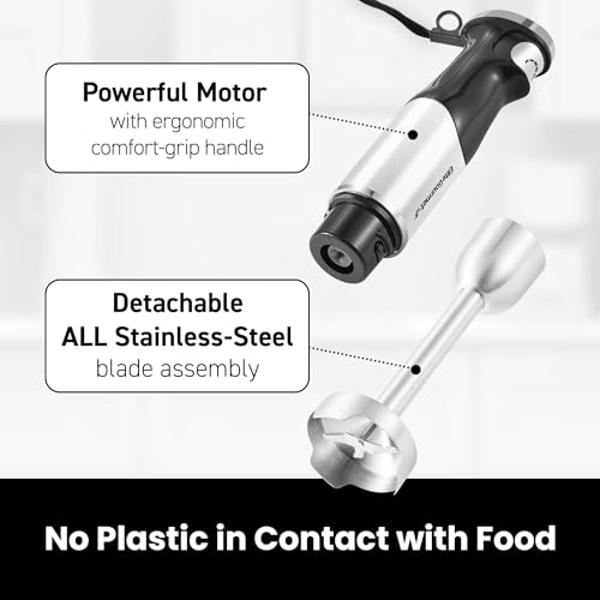 Elite Gourmet EHB1062 Variable Step-less Speed Immersion Hand Blender 500 Watts with Turbo, Stainless Steel Blades, Pressure Controlled Stick Mixer, Sauces, Soup, Smoothies, Baby F