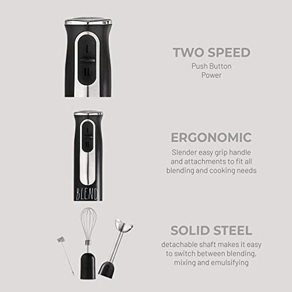 BELLA Immersion Hand Blender, Portable Mixer with Whisk Attachment - Electric Handheld Juicer, Shakes, Baby Food and Smoothie Maker, Stainless Steel, Red