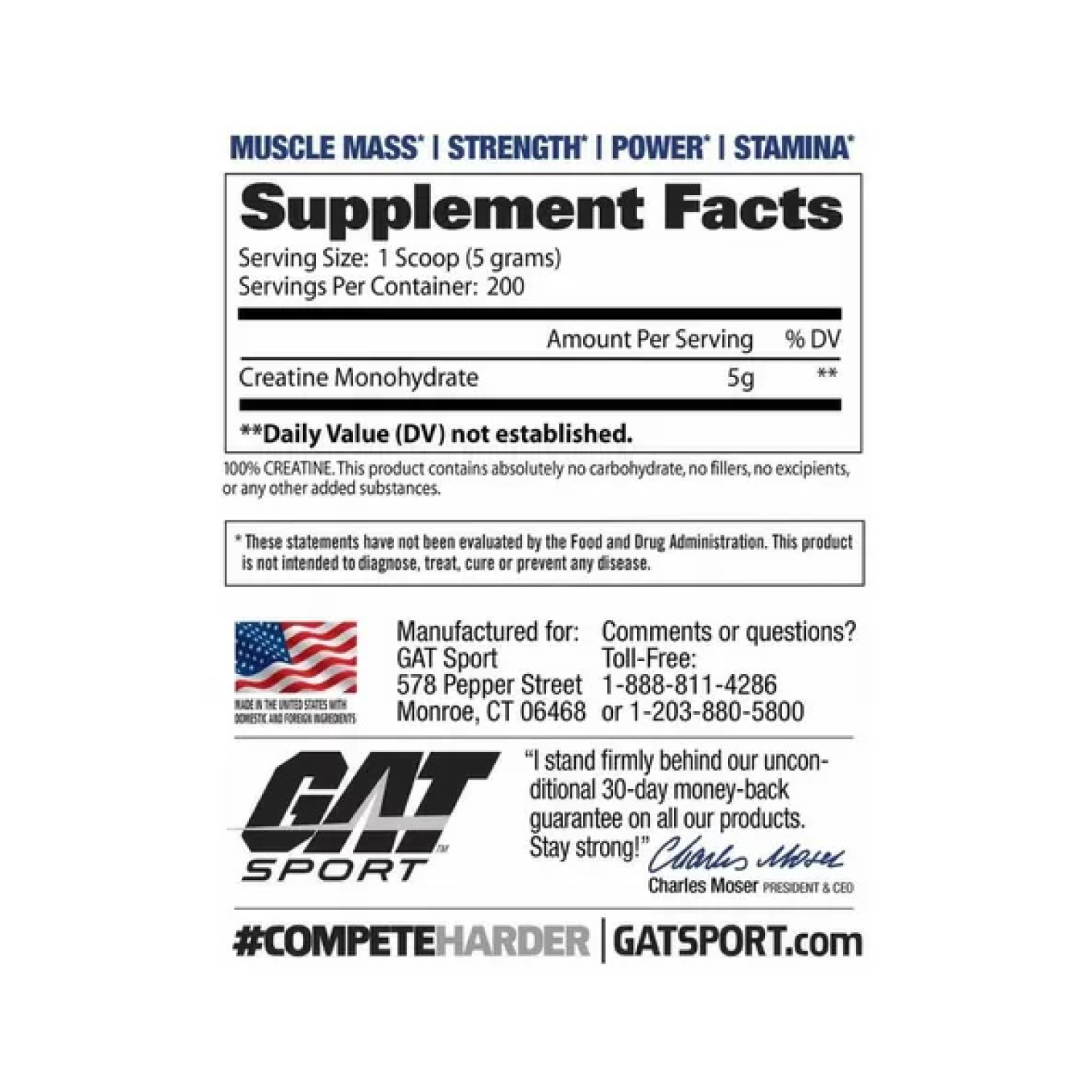 Creatina Gat Creatine 1kg 200 Serv. - Sin Sabor