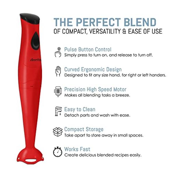 Elite Gourmet Electric Immersion Hand Blender, Mixer, Chopper, 1-Touch Control Multi Purpose Hand Blender Stick, Mixer, Chopper, 150 Watts One-Touch Control For Soups, Sauces, Baby