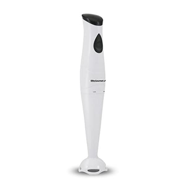 Elite Gourmet EHB-2425X Electric Immersion Hand Blender Stick, Mixer, Chopper, 1-Touch Control Multi Purpose, 150 Watts, For Soups, Sauces, Baby Food, White