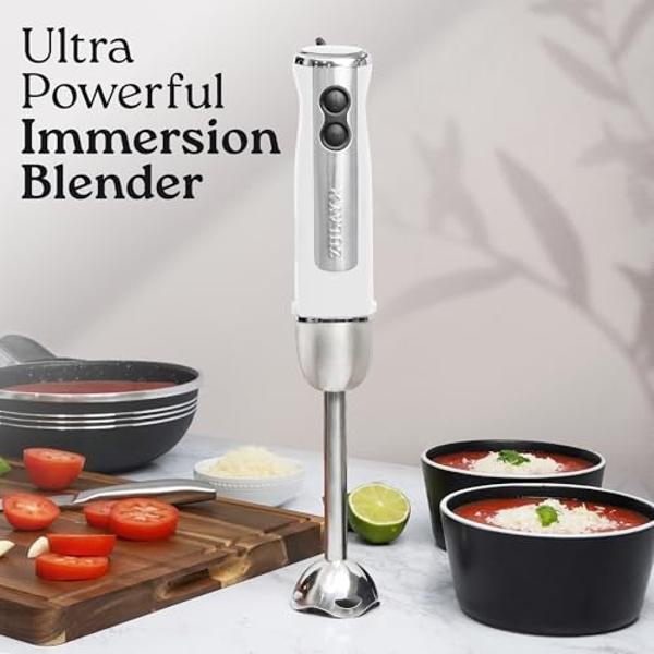 Zulay Immersion Stick Mixer Hand Blender - 800 Watts, Turbo Mode, 5-ft Power Electric Cord, Handheld Portable, Stainless Steel Blades - For Effortless Blending Smoothie, Soup, Baby