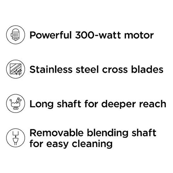 Chefman Immersion Stick Hand Blender with Stainless Steel Blades, Powerful Electric Ice Crushing 2-Speed Control Handheld Food Mixer, Purees, Smoothies, Shakes, Sauces & Soups, Sag