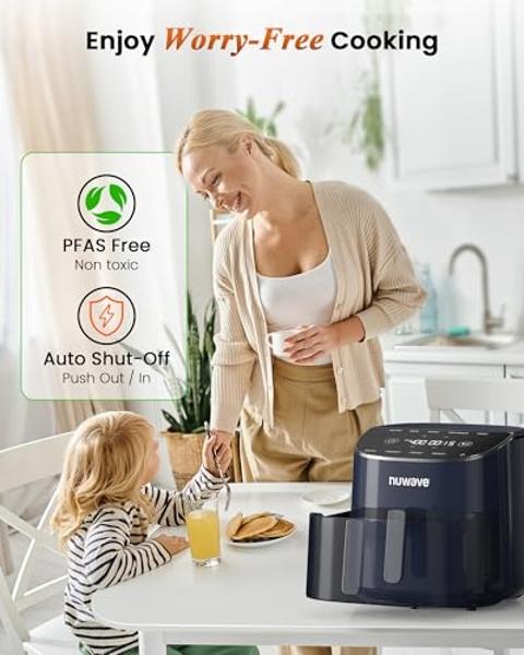 BELLA 3 Qt Manual Air Fryer Oven and 5-in-1 Multicooker with Removable Nonstick and Dishwasher Safe Crisping Tray and Basket, 1400 Watt Heating System, Matte Blue