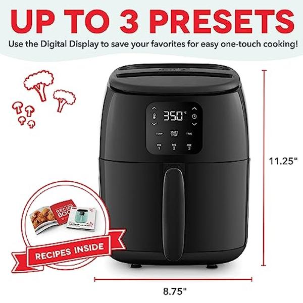 DASH Tasti-Crisp™ Electric Air Fryer Oven, 2.6 Qt., Black – Compact Air Fryer for Healthier Food in Minutes, Ideal for Small Spaces - Auto Shut Off, Digital, 1000-Watt