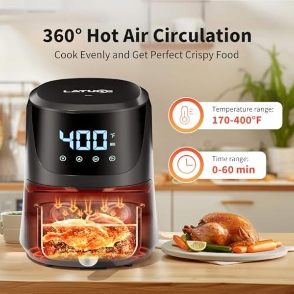 GreenLife 4.5QT Mechanical Air Fryer, PFAS-Free Ceramic Nonstick Crisper Drawer, Adjustable Temperature Timer Dial, LED Indicator, Holiday Gifting, Dishwasher Safe, Kitchen Essenti