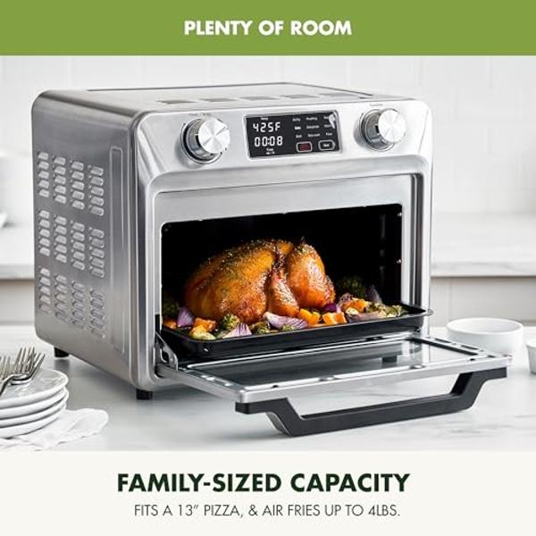 GreenPan Bistro Stainless Steel 9-in-1 Air Fry Oven, Nonstick Baking Pan, Stainless Steel Rack, and Basket, Fast Heating, Multifunction Presets, Cool-Touch Handle, PFAS-Free, Easy 