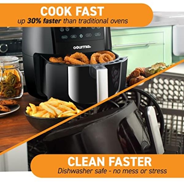 Gourmia Air Fryer Oven Digital Display 6 Quart Large AirFryer Cooker 12 1-Touch Cooking Presets, XL Air Fryer Basket 1500w Power Multifunction Black and Stainless Steel Accents FRY