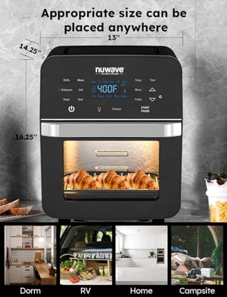Nuwave Brio Air Fryer Oven, 15.5Qt X-Large Family Size, SS Rotisserie Basket &Skewer-Kit, Reversible Ultra Non-Stick Grill/Griddle Plate, Powerful 1800W, Integrated Smart Thermomet
