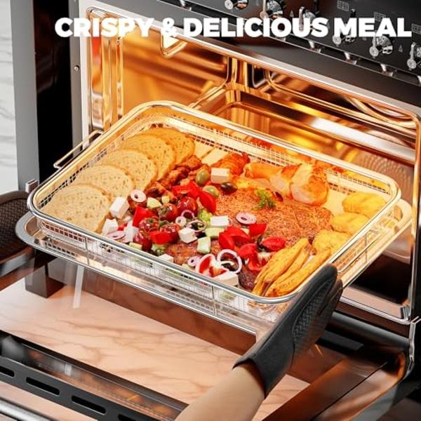 GLUCK Air Fryer Oven with Rotisserie, 20QT 10-in-1 Large Toaster Oven & Dehydrator Combo for Family, Digital Airfryer with Window, Cage Basket, 3 Racks, ETL Certified