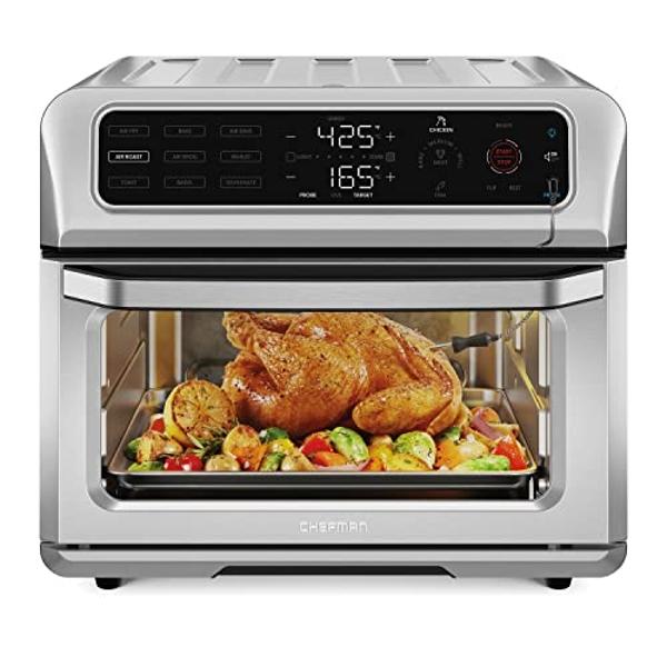 Chefman Air Fryer Toaster Oven Combo with Probe Thermometer, 12-In-1 Stainless Steel Convection Countertop, 10 Inch Pizza, 4 Slices of Toast, Cooking, Baking, Toasting, Roaster Ove