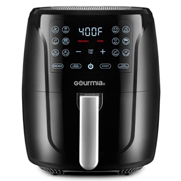 Gourmia Air Fryer Oven Digital Display 6 Quart Large AirFryer Cooker 12 1-Touch Cooking Presets, XL Air Fryer Basket 1500w Power Multifunction Black and Stainless Steel Accents FRY