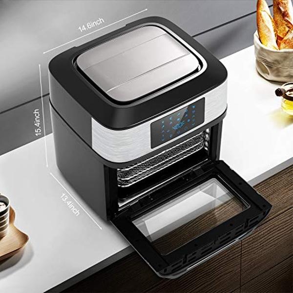 GLUCK Air Fryer Oven with Rotisserie, 20QT 10-in-1 Large Toaster Oven & Dehydrator Combo for Family, Digital Airfryer with Window, Cage Basket, 3 Racks, ETL Certified