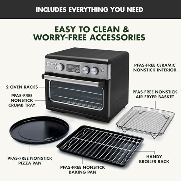 GreenPan 13-in-1 Elite Countertop Convection Oven & Air Fryer, PFAS-Free Ceramic Tray & Pizza Pan, Adjustable Racks, Multifunction Presets, Toaster, Bake, Broil, Roast, Proof, Dehy